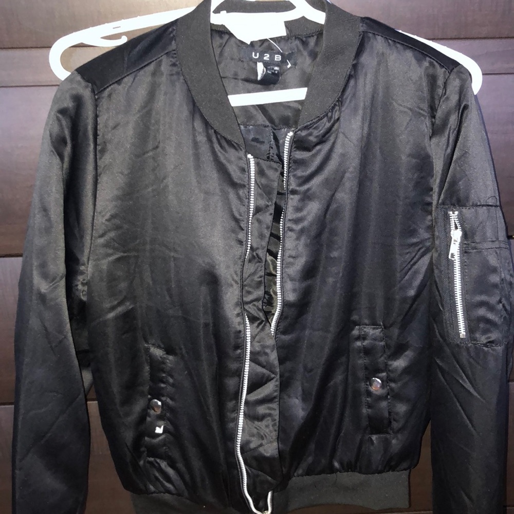 Black silky bomber jacket